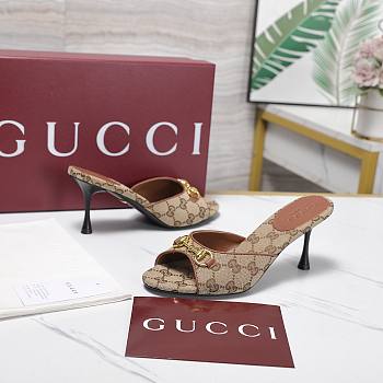 Colestore Gucci Horsebit GG Canvas Mules Beige and dark brown GG canvas