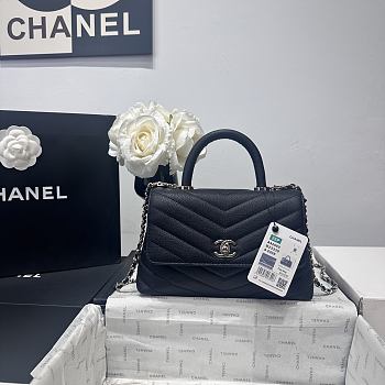 Colestore Chanel Black Chevron Quilted Caviar Leather Mini Coco Handle Black 23cm