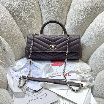 Colestore Chanel Maxi Flap Bag with Top Handle   Goatskin & Gold-Tone Metal  Dark Brown  12.5 x 31 x 7cm