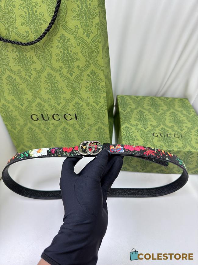 Colestore Gucci Reversible GG Marmont thin belt Black leather silver-toned hardware 2.0cm - 1
