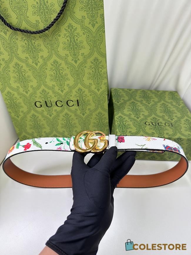 Colestore Gucci Reversible GG Marmont belt brown and white leather gold-toned hardware 3.0cm - 1
