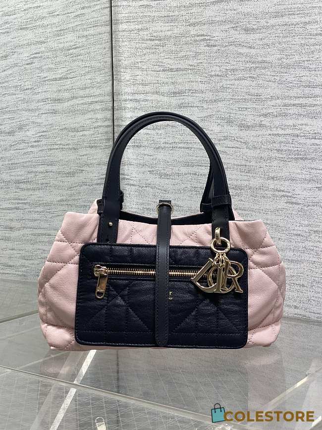 Colestore Dior Small Dior Toujours Reversible Vertical Tote Bag Two-Tone Pink and Black Macrocannage Supple Calfskin 23x15x15cm - 1