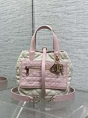 	 Colestore Dior Small Dior Toujours Reversible Vertical Tote Bag Two-Tone Pink and Trench Macrocannage Supple Calfskin 23x15x15cm - 1