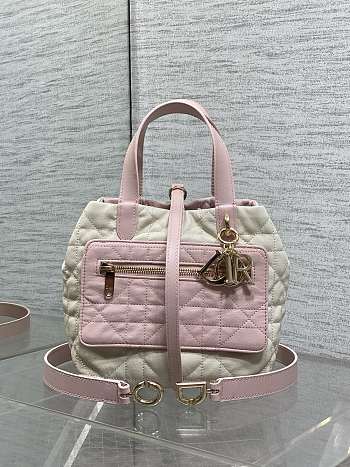 	 Colestore Dior Small Dior Toujours Reversible Vertical Tote Bag Two-Tone Pink and Trench Macrocannage Supple Calfskin 23x15x15cm