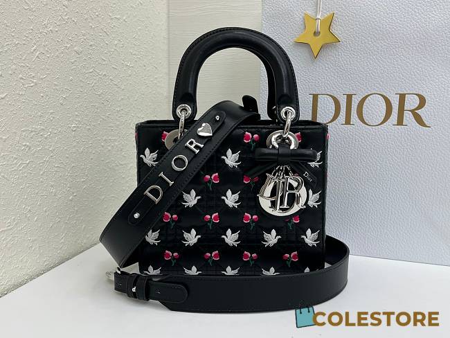Colestore Dior Small Lady Dior My ABCDior Black Cannage Lambskin Embroidered with Multicolor Doves & Roses Motif 20 x 18 x 8 cm - 1