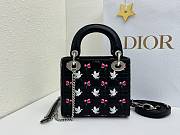 Colestore Dior Mini Lady Dior Bag with Strap Black Cannage Lambskin Embroidered with Multicolor Doves & Roses Motif  17 x 15 x 7 cm  - 4