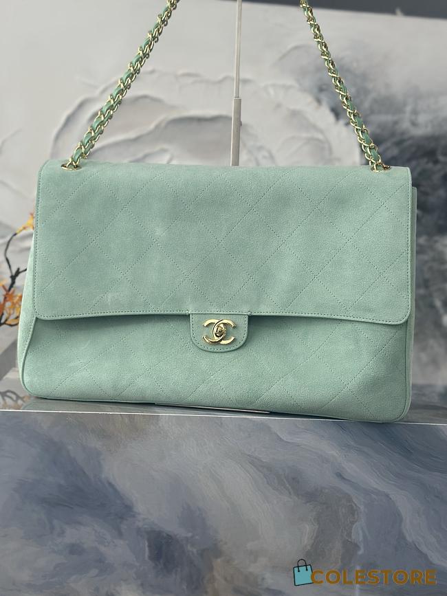 Colestore Chanel Maxi Flap bag   Suede Calfskin & Gold-Tone Metal Tiffany Blue 39×26×11cm - 1