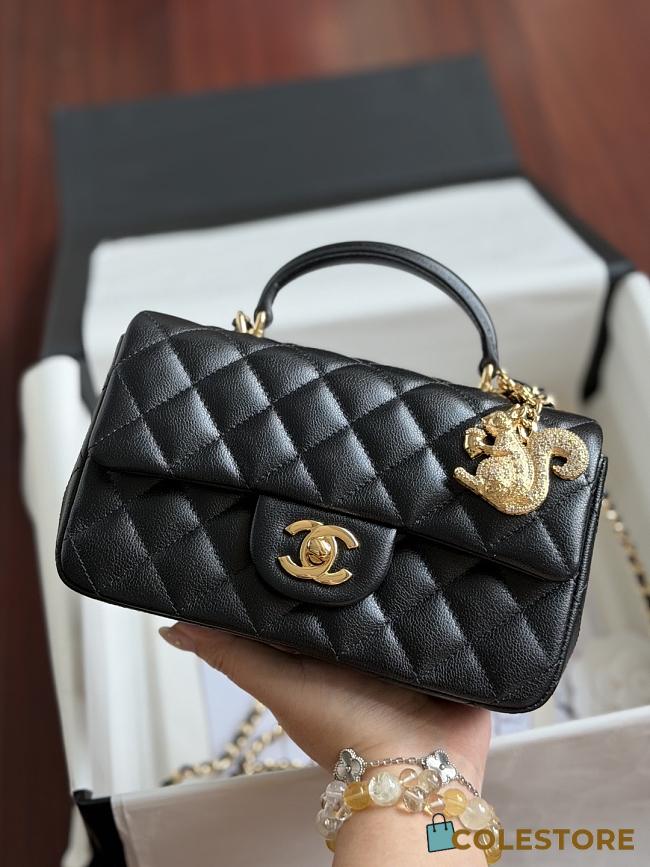 Colestore  Chanel Mini Flap Bag with Top Handle Lambskin & Gold-Tone Metal Black 20cm - 1