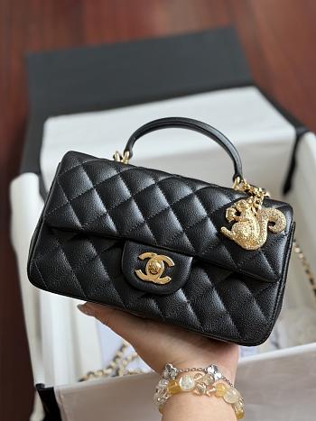 Colestore  Chanel Mini Flap Bag with Top Handle Lambskin & Gold-Tone Metal Black 20cm