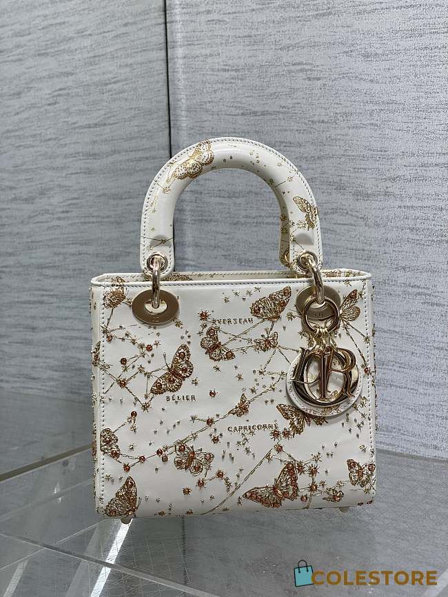 Colestore Dior Medium Lady Dior Bag White Butterfly Zodiac Motif Embroidery 20cm - 1
