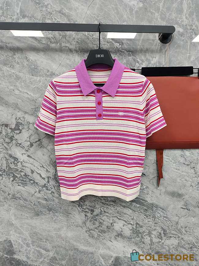 Colestore Celine Polo Sweater IN striped cotton WHITE / PURPLE - 1