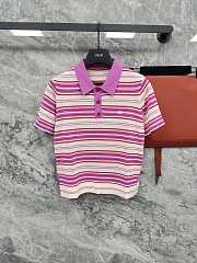 Colestore Celine Polo Sweater IN striped cotton WHITE / PURPLE - 1