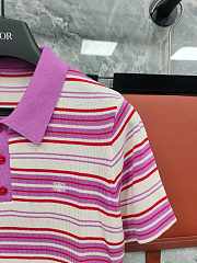 Colestore Celine Polo Sweater IN striped cotton WHITE / PURPLE - 6