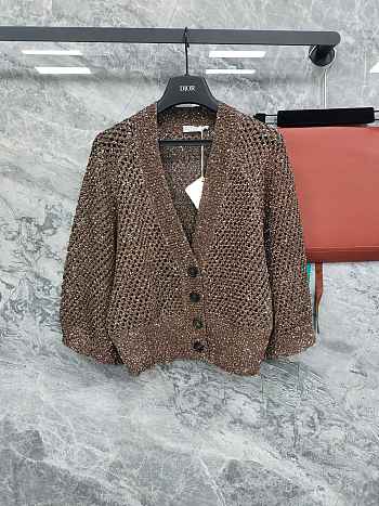 Colestore Brunello Cucinelli Women's Brown Open-Knit Sequined Cardigan 