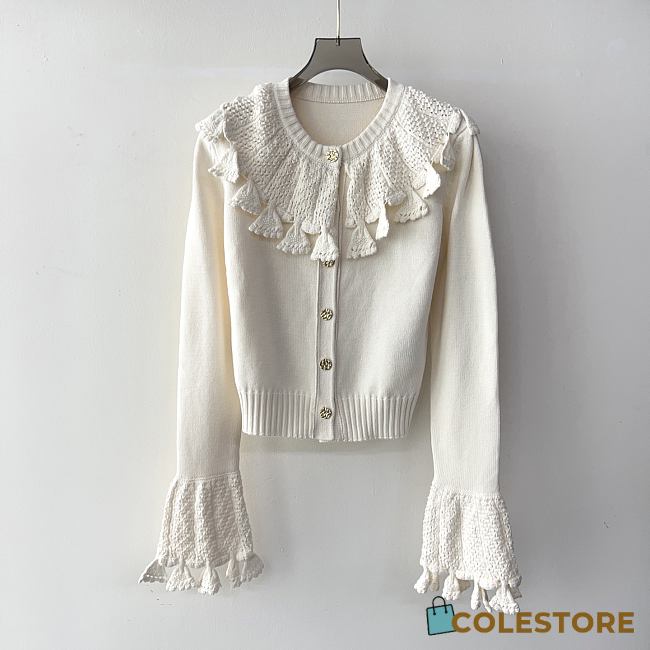 Colestore Louis Vuitton Crochet Flounce Cardigan Milk White - 1