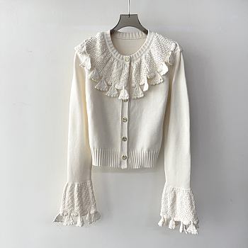 Colestore Louis Vuitton Crochet Flounce Cardigan Milk White