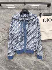 Colestore Dior Dioriviera Zipped Cardigan with Hood Blue Spongy Dior Oblique Cotton-Blend Jacquard  - 5