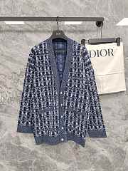 Colestore Dior Oversized Cannage Cardigan Heathered Navy Blue Cotton-Blend Knit - 1