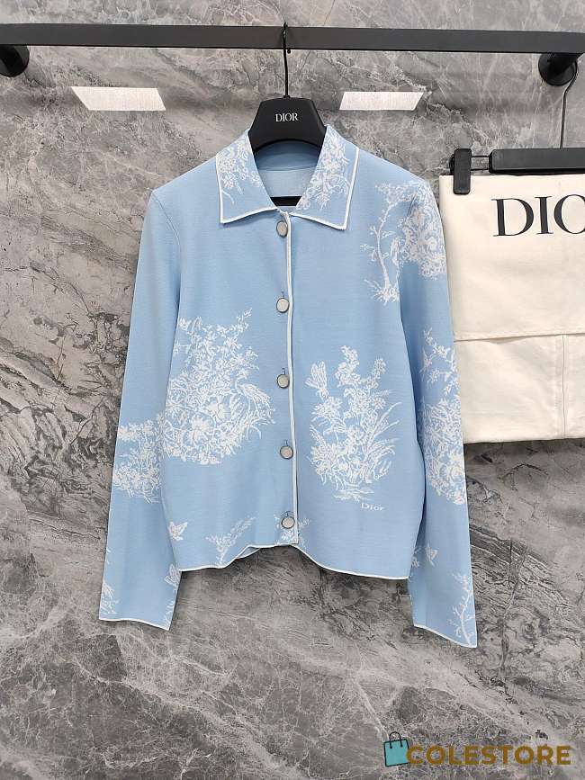Colestore Dior Dioriviera Jacket White and Blue Toile de Jouy Floral Garden Technical Knit - 1