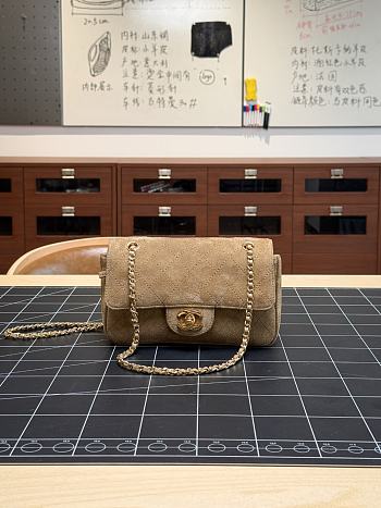 Colestore Chanel FALL WINTER 2026 PRE-COLLECTION MINI FLAP BAG Suede Calfskin & Gold-Tone Metal  Dark Beige 13x20x6cm