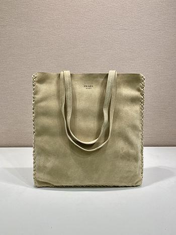 Colestore Prada Large suede and crochet tote bag  Desert Beige 35 x 38 x 5cm