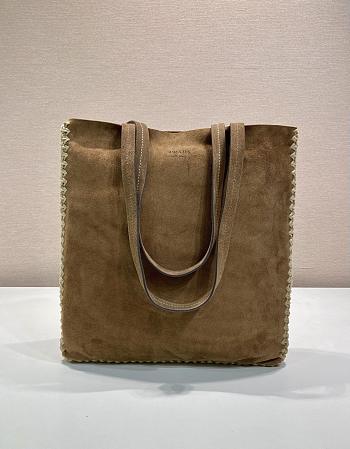 	 Colestore Prada Large suede and crochet tote bag Cocoa Brown 35 x 38 x 5cm