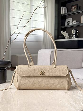 Colestore Chanel SMALL SHOPPING BAG Grained Calfskin & Gold-Tone Metal Light Beige 15 x 30.5 x 11.5 cm