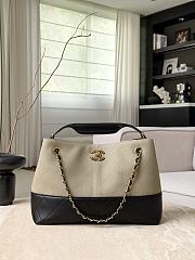Colestore Chanel Small Tote Canvas Calfskin, Lambskin & Gold-Tone Metal, Gray & Black 36x24x14cm - 1