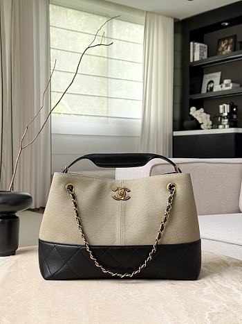 Colestore Chanel Small Tote Canvas Calfskin, Lambskin & Gold-Tone Metal, Gray & Black 36x24x14cm