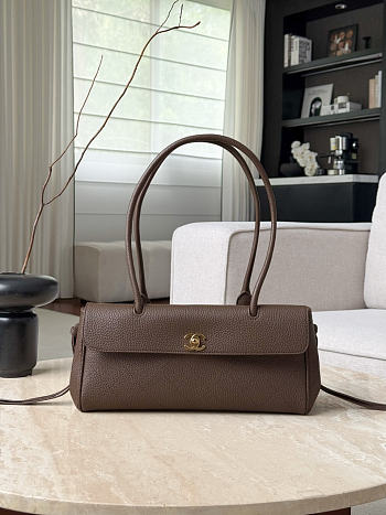 	 Colestore Chanel SMALL SHOPPING BAG Grained Calfskin & Gold-Tone Metal Dark Brown 15 x 30.5 x 11.5 cm