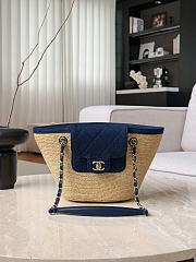Colestore Chanel Coco Beach 2026 collection  Small Shopping Bag   Braided Straw, Canvas, Lambskin & Gold-Tone Metal  Blue Denim & Black 18x41x13cm - 5