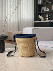Colestore Chanel Coco Beach 2026 collection  Small Shopping Bag   Braided Straw, Canvas, Lambskin & Gold-Tone Metal  Blue Denim & Black 18x41x13cm - 3
