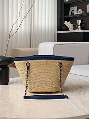 Colestore Chanel Coco Beach 2026 collection  Small Shopping Bag   Braided Straw, Canvas, Lambskin & Gold-Tone Metal  Blue Denim & Black 18x41x13cm - 2