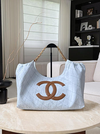 Colestore Chanel Coco Beach 2026 collection   Small Shopping Bag   Denim, Calfskin & Gold-Tone Metal  Blue & Brown 20x43x17cm