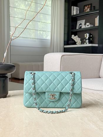 Colestore Chanel Classic Handbag Quilted Lambskin & Silver-Tone Metal Light Turquoise 14.5 x 23 x 6 cm