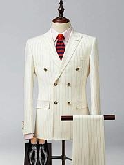 Colestore Men's Ivory Pinstripe Double-Breasted 3-Piece Suit - 1