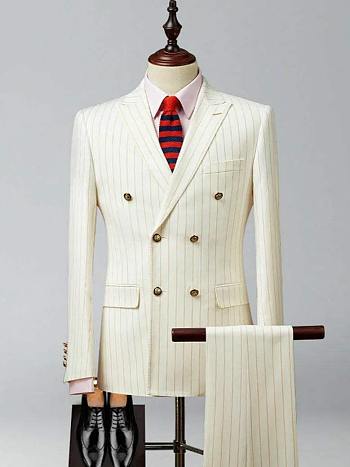Colestore Men's Ivory Pinstripe Double-Breasted 3-Piece Suit