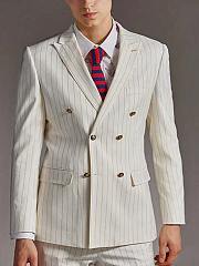 Colestore Men's Ivory Pinstripe Double-Breasted 3-Piece Suit - 3