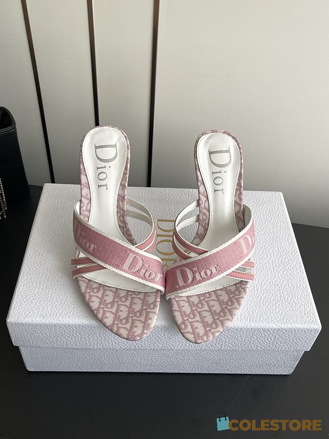 Colestore Dior Pink Monogram Canvas Logo Strap Heel Sandals - 1