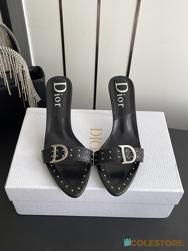 Colestore Dior D-Club Mule Black Calfskin with Silver-Finish CD Signature & Studs - 1