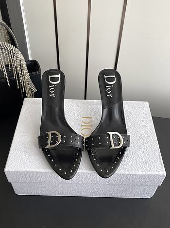 Colestore Dior D-Club Mule Black Calfskin with Silver-Finish CD Signature & Studs