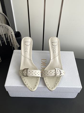 Colestore Dior D-Club Mule White Calfskin with Silver-Finish CD Signature & Studs