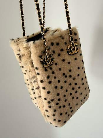 Colestore Chanel Métiers d'art 2026 Bucket Bag with Chain Lambskin and gold-plated metal  Light beige and black 11 × 18 × 10 cm