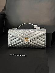 Colestore  Chanel Metallic Aged Calfskin Chevron Quilted Top Handle Envelope Clutch Silver 10x26x5cm - 1