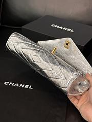Colestore  Chanel Metallic Aged Calfskin Chevron Quilted Top Handle Envelope Clutch Silver 10x26x5cm - 6