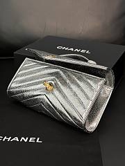 Colestore  Chanel Metallic Aged Calfskin Chevron Quilted Top Handle Envelope Clutch Silver 10x26x5cm - 4