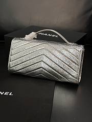 Colestore  Chanel Metallic Aged Calfskin Chevron Quilted Top Handle Envelope Clutch Silver 10x26x5cm - 3
