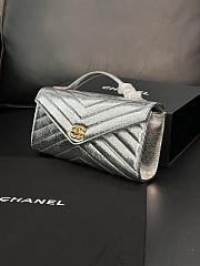 Colestore  Chanel Metallic Aged Calfskin Chevron Quilted Top Handle Envelope Clutch Silver 10x26x5cm - 2