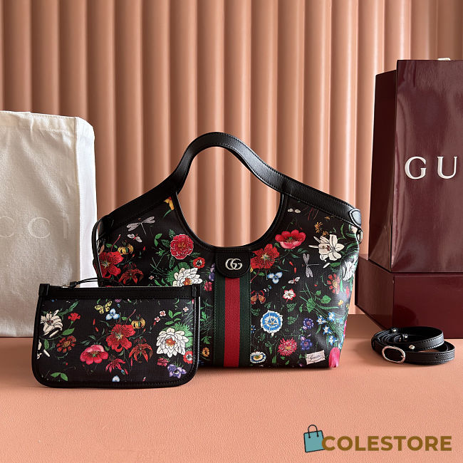 Colestore Gucci Giglio small tote bag black and multicolor Flora net 25 x 20 x15cm - 1