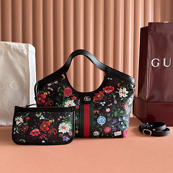 Colestore Gucci Giglio small tote bag black and multicolor Flora net 25 x 20 x15cm